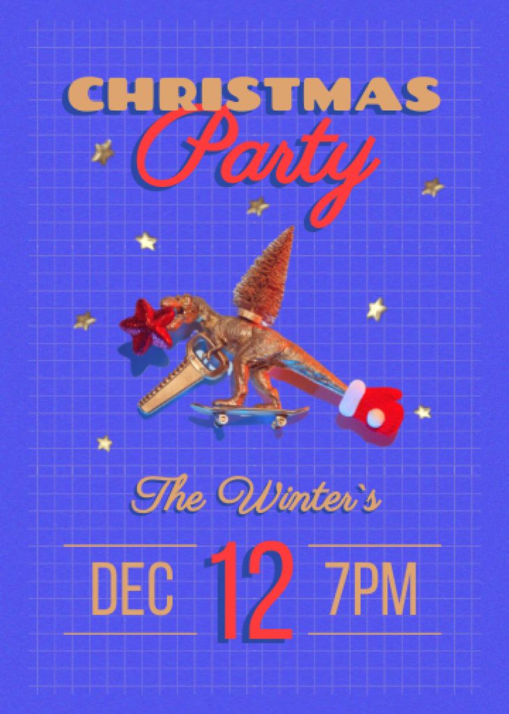 Platilla de diseño Funny Christmas Holiday Party Announcement With Dinosaur Invitation