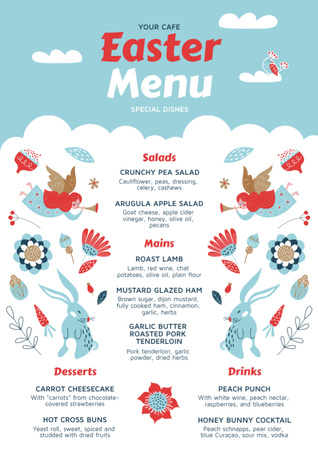 Festive Meals Offer with Illustration of Easter Angels Menu Design Template