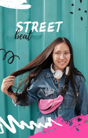 Plantilla de diseño de chica con estilo en los auriculares en la calle IGTV Cover 