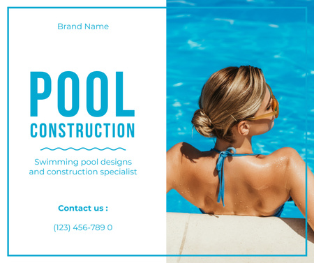 Plantilla de diseño de Oferta de servicio de construcción de piscina con hermosa rubia Facebook 