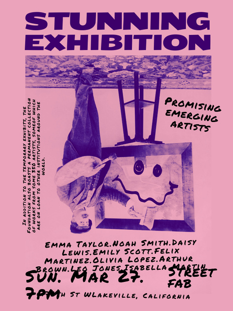 Ontwerpsjabloon van Poster US van Art Exhibition Event Announcement in Pink