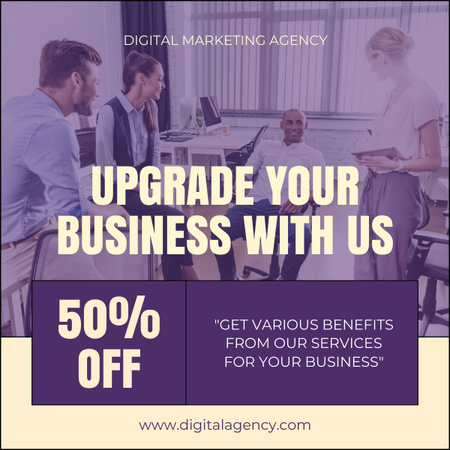 Plantilla de diseño de Business Upgrading Services Ad with Happy Team LinkedIn post 