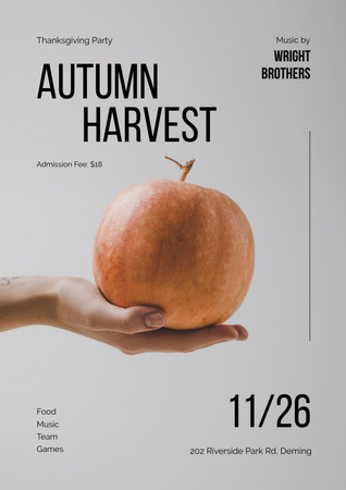 Autumn Festival Announcement with Pumpkin in Hand Poster A3 Design Template