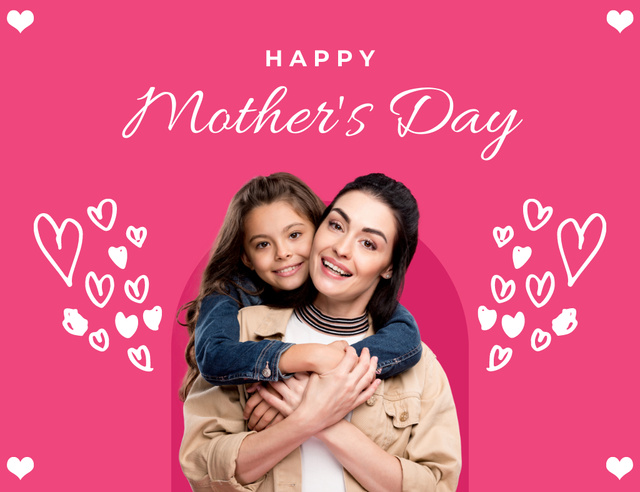 Cute Mom and Little Daughter on Mother's Day Thank You Card 5.5x4in Horizontal – шаблон для дизайну