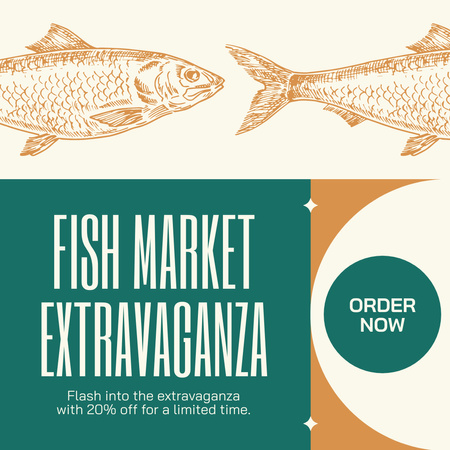 Ad of Fish Market with Sketch Instagram Design Template
