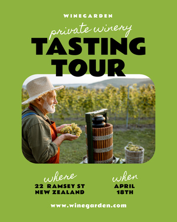 Wine Tasting Tour Announcement with Farmer Poster 16x20in Design Template