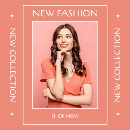 Plantilla de diseño de Woman in Orange Outfit for New Fashion Collection Ad Instagram 