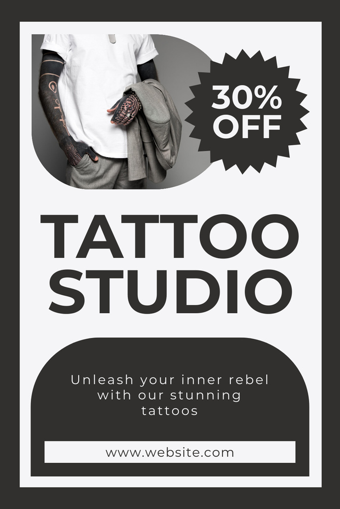Designvorlage Stunning Tattoo Studio Service Offer With Discount für Pinterest