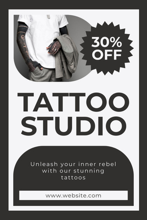 Template di design Splendida offerta di servizi di Tattoo Studio con sconto Pinterest