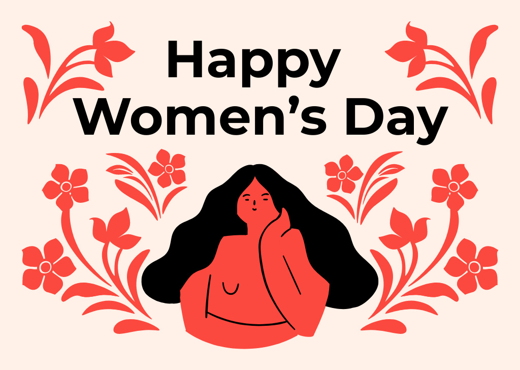 Women's Day Greeting with Minimalist Illustration Card Design Template