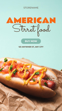 Designvorlage Amerikanische Streetfood-Werbung mit Hot Dog für Instagram Story