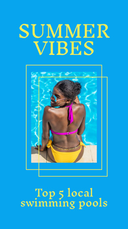 Ontwerpsjabloon van Instagram Story van aantrekkelijk meisje genieten van de zomer in het zwembad
