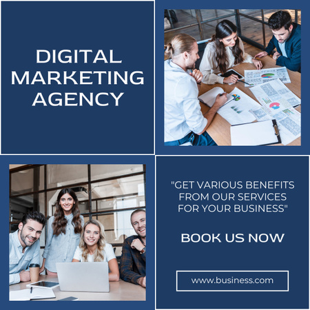 Designvorlage Anzeige einer Agentur für digitales Marketing mit Collage von Mitarbeitern für LinkedIn post
