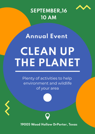 Modèle de visuel Annonce d'événement écologique avec illustration de cercles simples - Flyer A4