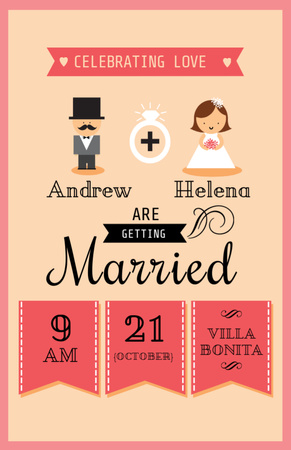 Wedding Event With Groom And Bride Icons Invitation 5.5x8.5in Design Template