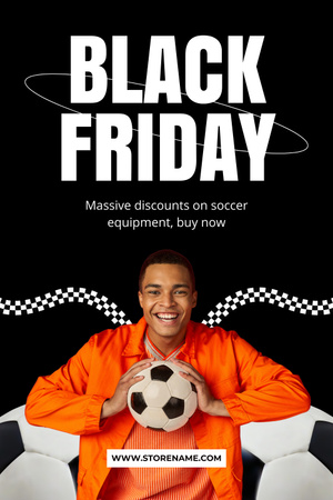 Ontwerpsjabloon van Pinterest van Black Friday-kortingen op voetbaluitrusting