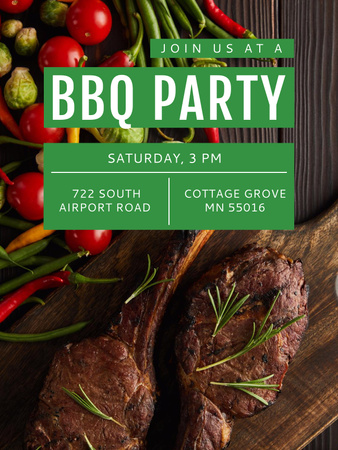 BBQ Party Invitation Grilled Chicken Poster US Design Template