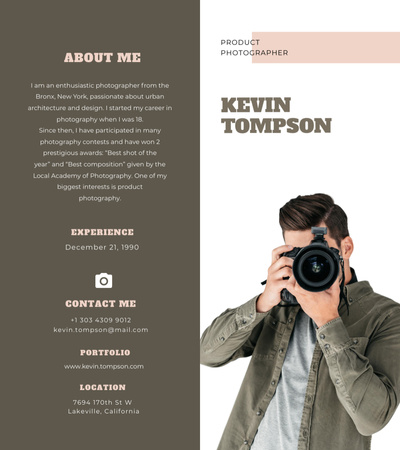 Professional Photographer Services Brochure 9x8in Bi-fold Design Template