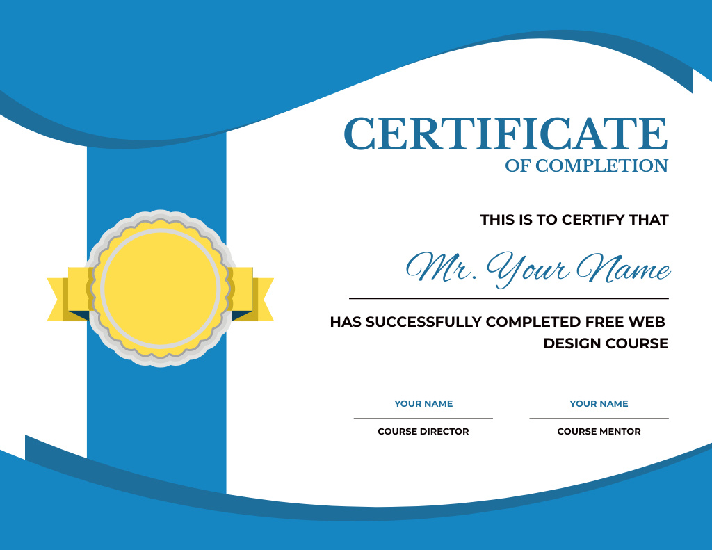 Award for Web Design Course Completion Certificate tervezősablon