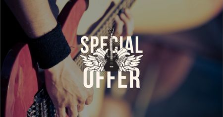 Ontwerpsjabloon van Facebook AD van speciale aanbieding met gitaar in handen