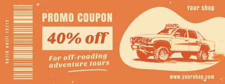 Off-Roading Adventure Tours Offer with Illustration of Car Coupon Πρότυπο σχεδίασης