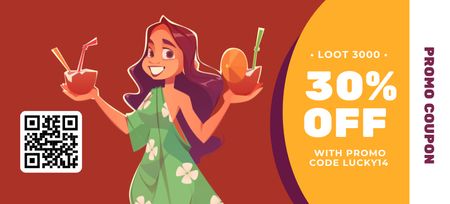 Platilla de diseño Discount Offer with Girl holding Drinks Coupon 3.75x8.25in