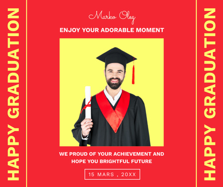 Young Student with Diploma on Red Facebook Design Template