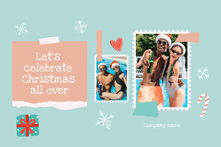 Modèle de visuel Vacances de Noël en juillet avec un jeune couple près de la piscine - Mood Board