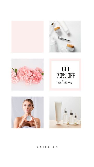 Beauty Products sale with young Woman Instagram Story Πρότυπο σχεδίασης