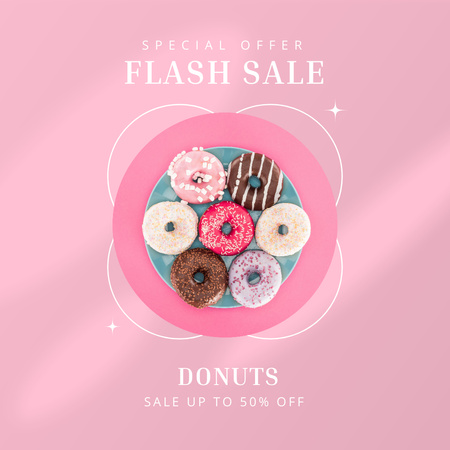 Sweet Pastry Sale Ad with Multicolored Donuts Instagram tervezősablon
