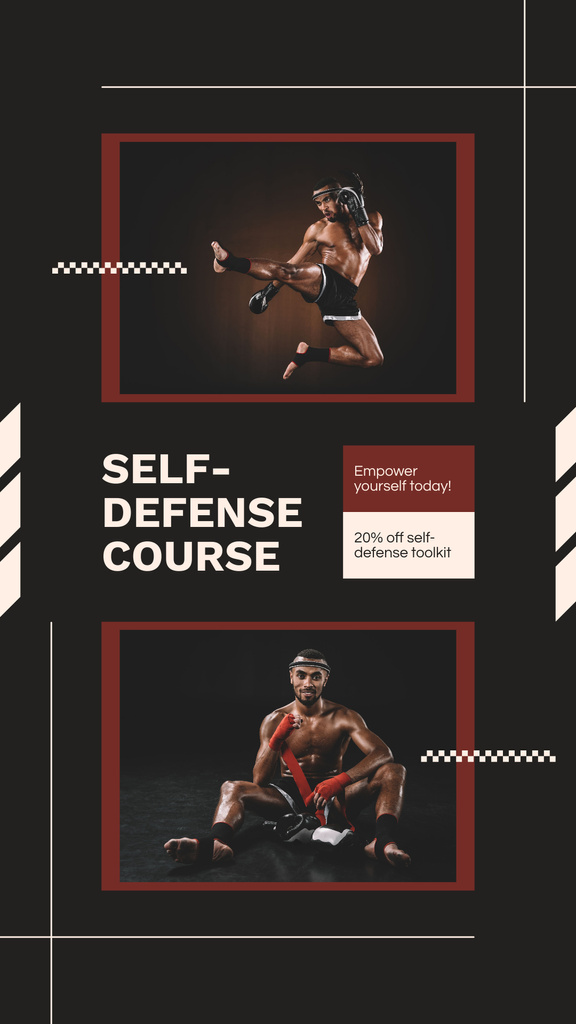 Modèle de visuel Ad of Self-Defence Course with Strong Boxer - Instagram Story