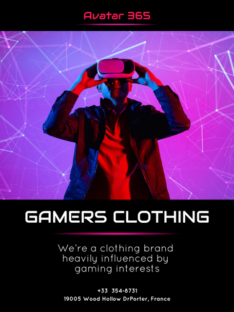 Ontwerpsjabloon van Poster 36x48in van Gaming Merch Sale with Man in Purple Neon Light