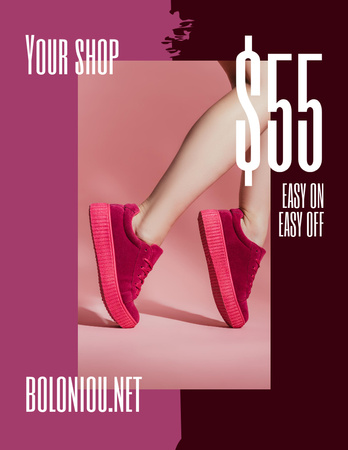 Fashion Sale with Woman in Bright Stylish Pink Shoes Poster 8.5x11in Design Template
