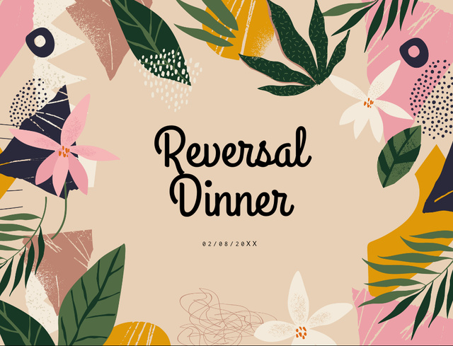 Ontwerpsjabloon van Postcard 4.2x5.5in van Reversal Dinner Announcement In Cute Floral Frame