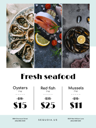 Seafood Offer with Fresh Salmon and Mollusks Poster 36x48in Modelo de Design
