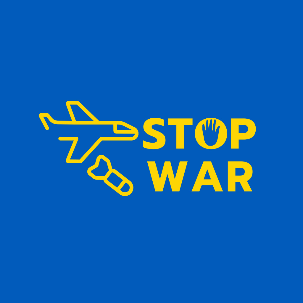 Template di design Stop War in Ukraine with Airplane Silhouette Logo