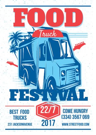 Food Truck festival announcement with Delivery Van Flayer Tasarım Şablonu