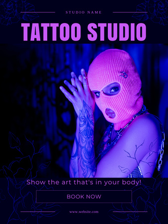 Ontwerpsjabloon van Poster US van Artistieke Tattoo Studio-service met boeking