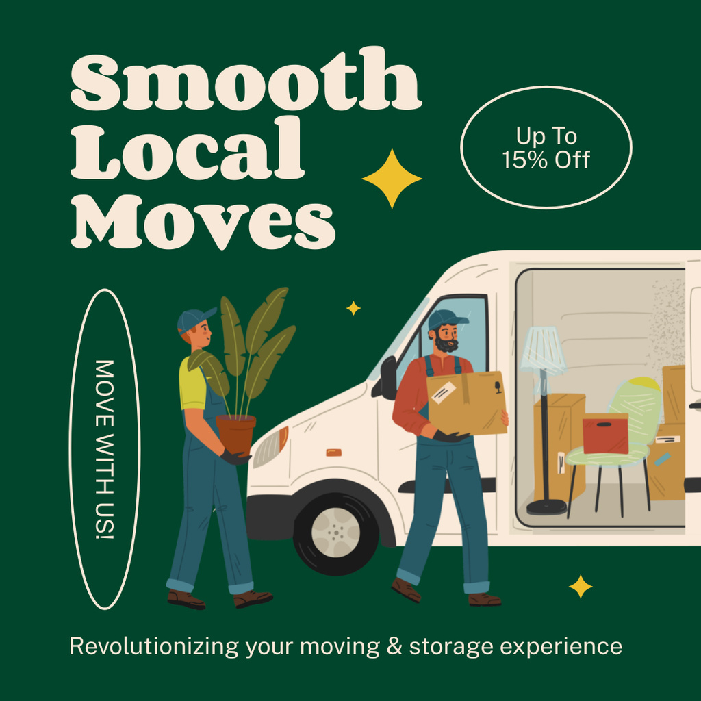 Ad of Smooth Moving Services with Delivers near Truck Instagram AD Modelo de Design