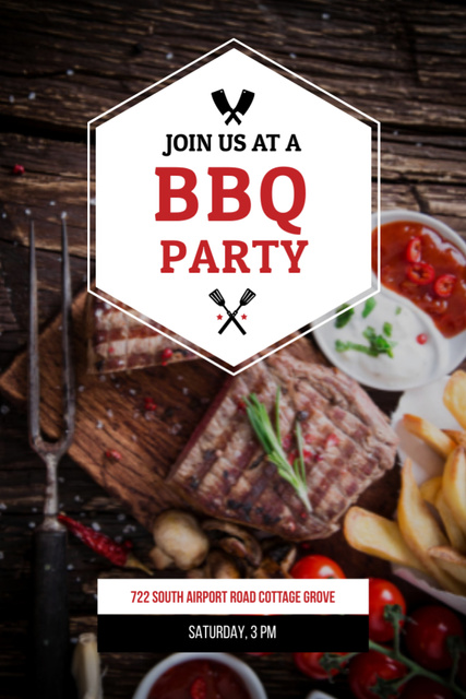 Excellent BBQ Party with Grilled Steak And Tomatoes Postcard 4x6in Vertical Tasarım Şablonu
