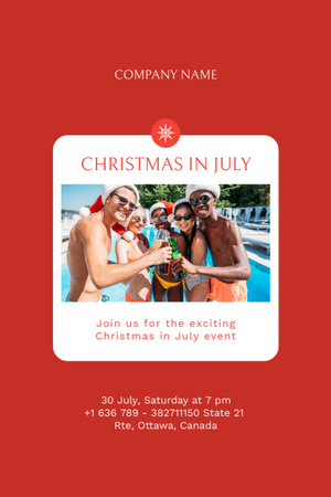 Christmas Party in July with Bunch of Young People in Pool Flyer 4x6in Design Template