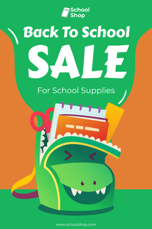 School Supplies Sale with Cute Backpack Pinterest Design Template
