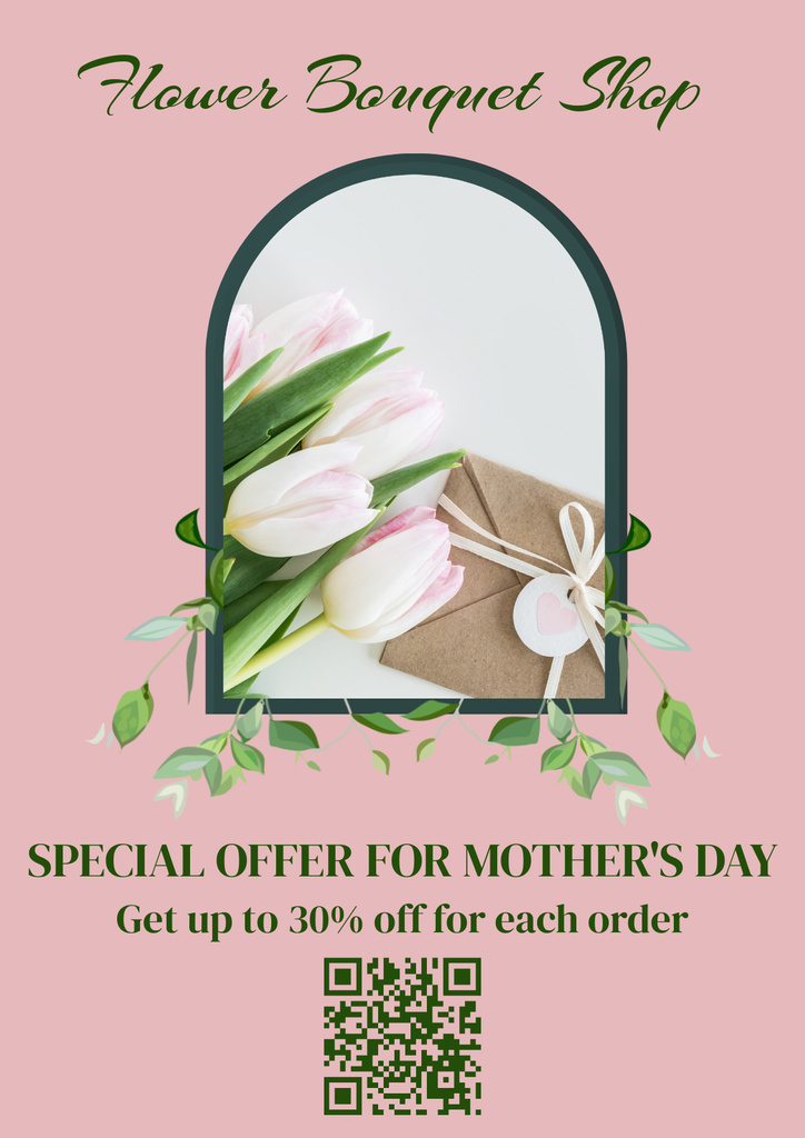 Special Offer on Mother's Day with Flowers and Gift Poster Design Template