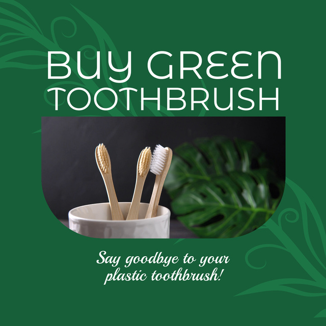 Green Toothbrush Promotion For Zero-Waste Lifestyle Animated Post Tasarım Şablonu