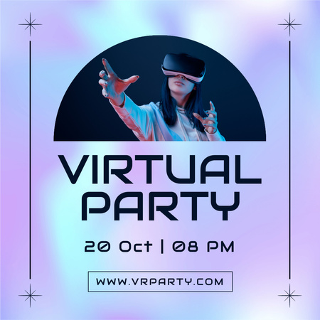 Ontwerpsjabloon van Instagram van Meisje met VR-bril voor virtuele feestuitnodiging