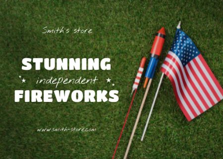USA Independence Day Fireworks Sale Card Design Template