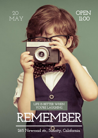 Motivational quote with Child taking Photo Flyer A6 Design Template