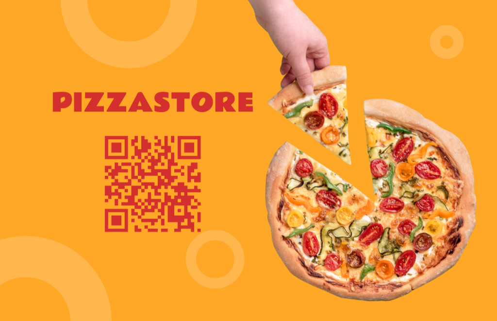 Platilla de diseño Delicious Pizza Offer on Yellow Business Card 85x55mm