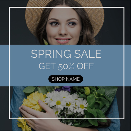 Ontwerpsjabloon van Instagram AD van Spring Collection Sale with Beautiful Woman with Daisies