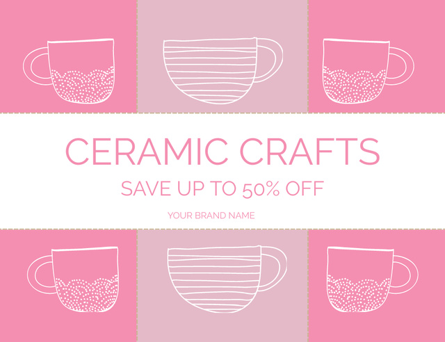 Template di design Handmade Ceramics Offer on Pink Thank You Card 5.5x4in Horizontal
